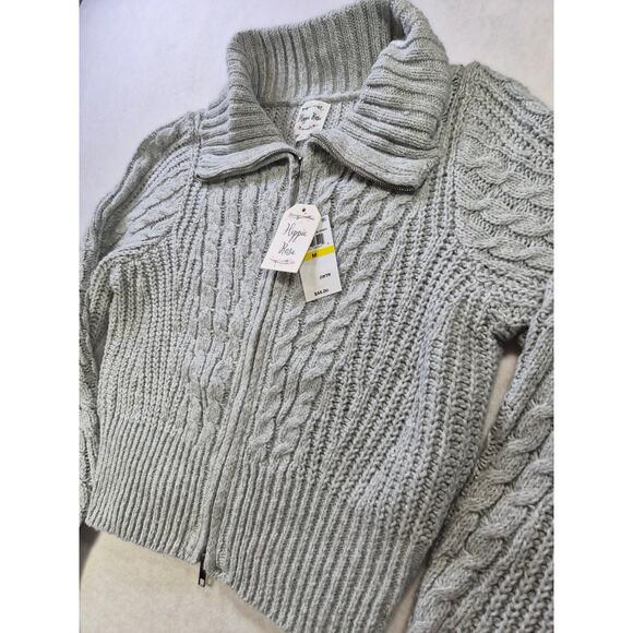Cable Knit Chunky zip Preppy Academia Cardigan Sweater sz M #2179 - Picture 3 of 7